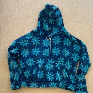 Teal Floral Hoodie Sweatshirt